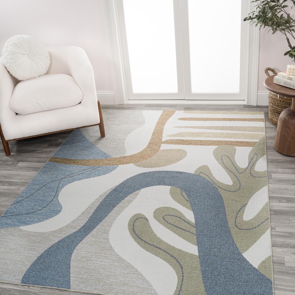 Weaver Abstract Coastal Watercolor Machine-Washable Runner Rug. Picture 7