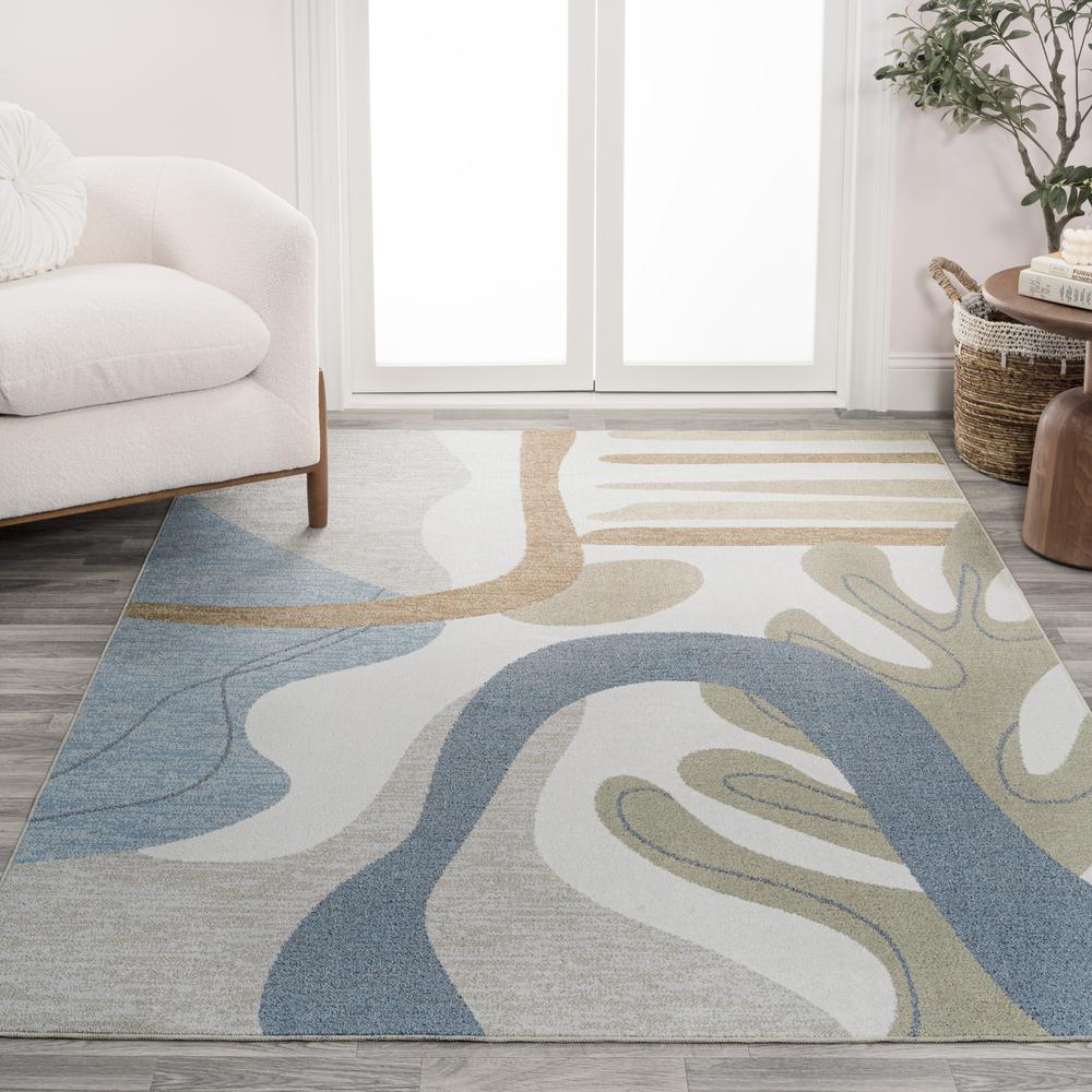 Weaver Abstract Coastal Watercolor Machine-Washable Runner Rug. Picture 8