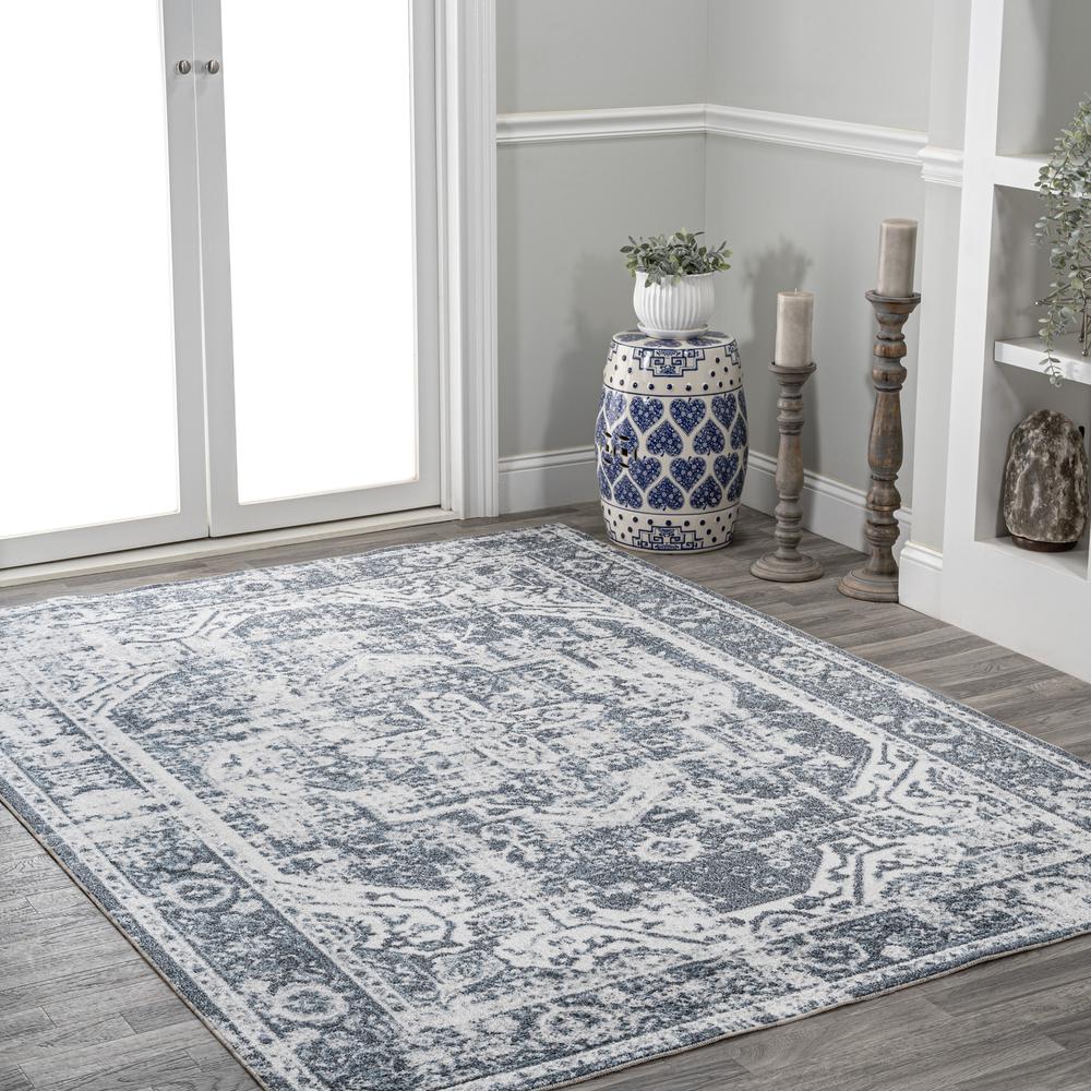 Edith Distressed Medallion Low-Pile Machine-Washable Area Rug. Picture 9