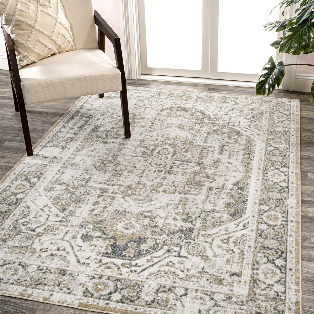 Pavel Distressed Medallion Low-Pile Machine-Washable Runner Rug. Picture 7