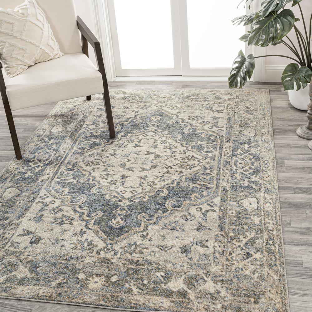 Pavel Distressed Medallion Low-Pile Machine-Washable Runner Rug. Picture 7