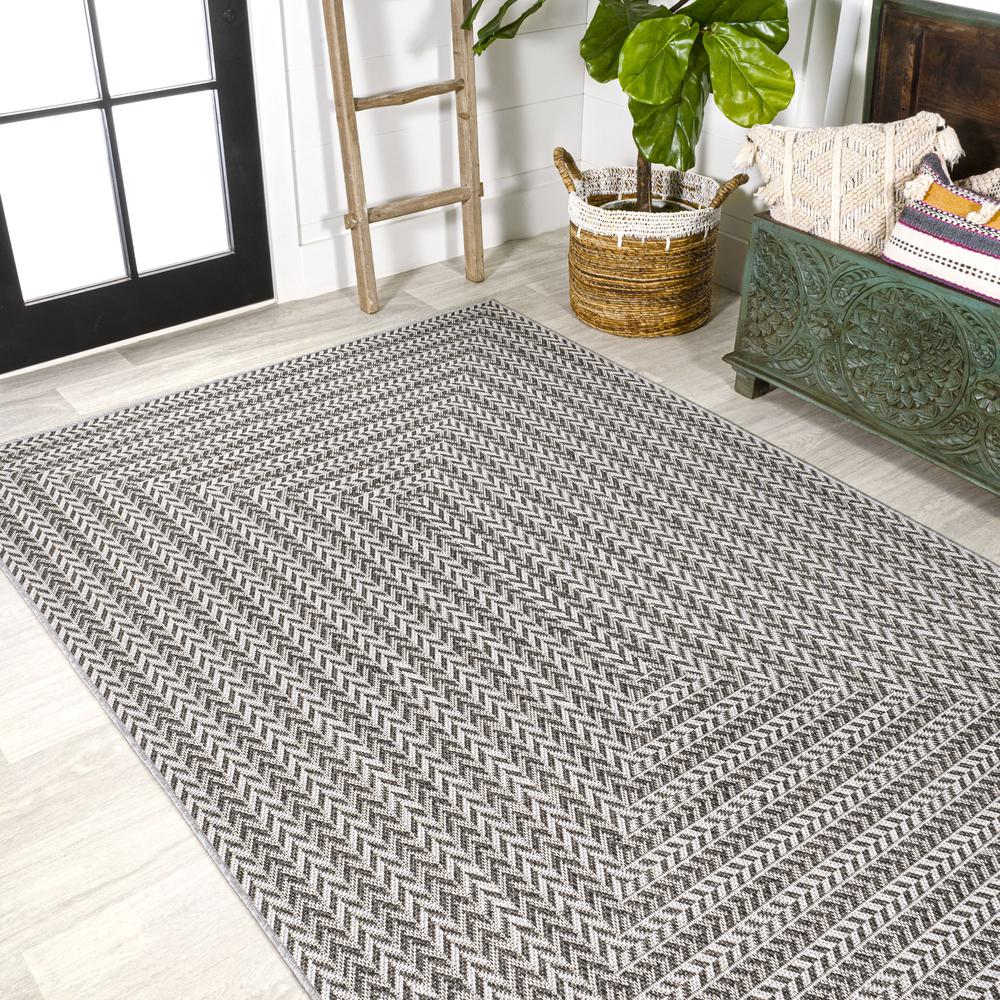 Chevron Modern Concentric Squares Indoor/Outdoor Area Rug. Picture 5
