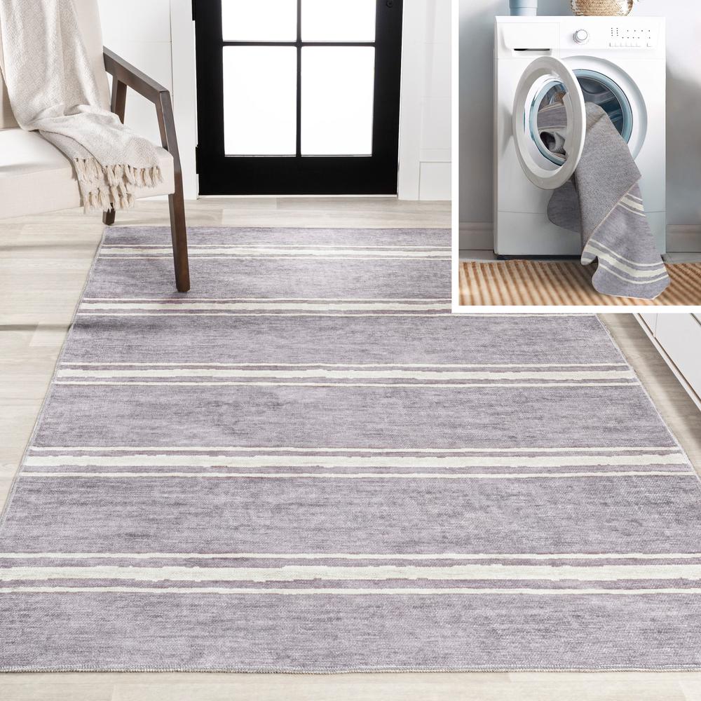 Bande Distressed Ticking Stripe Machine Washable Area Rug. Picture 11