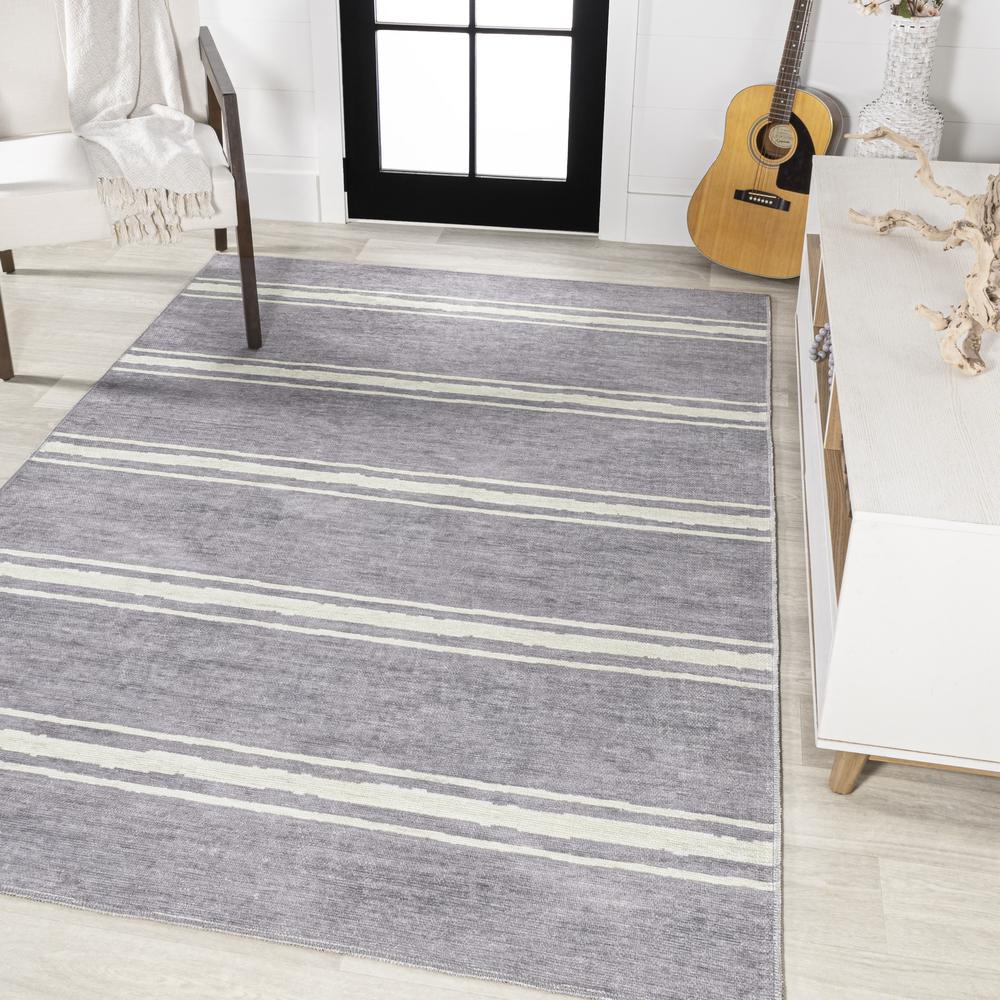 Bande Distressed Ticking Stripe Machine Washable Area Rug. Picture 3