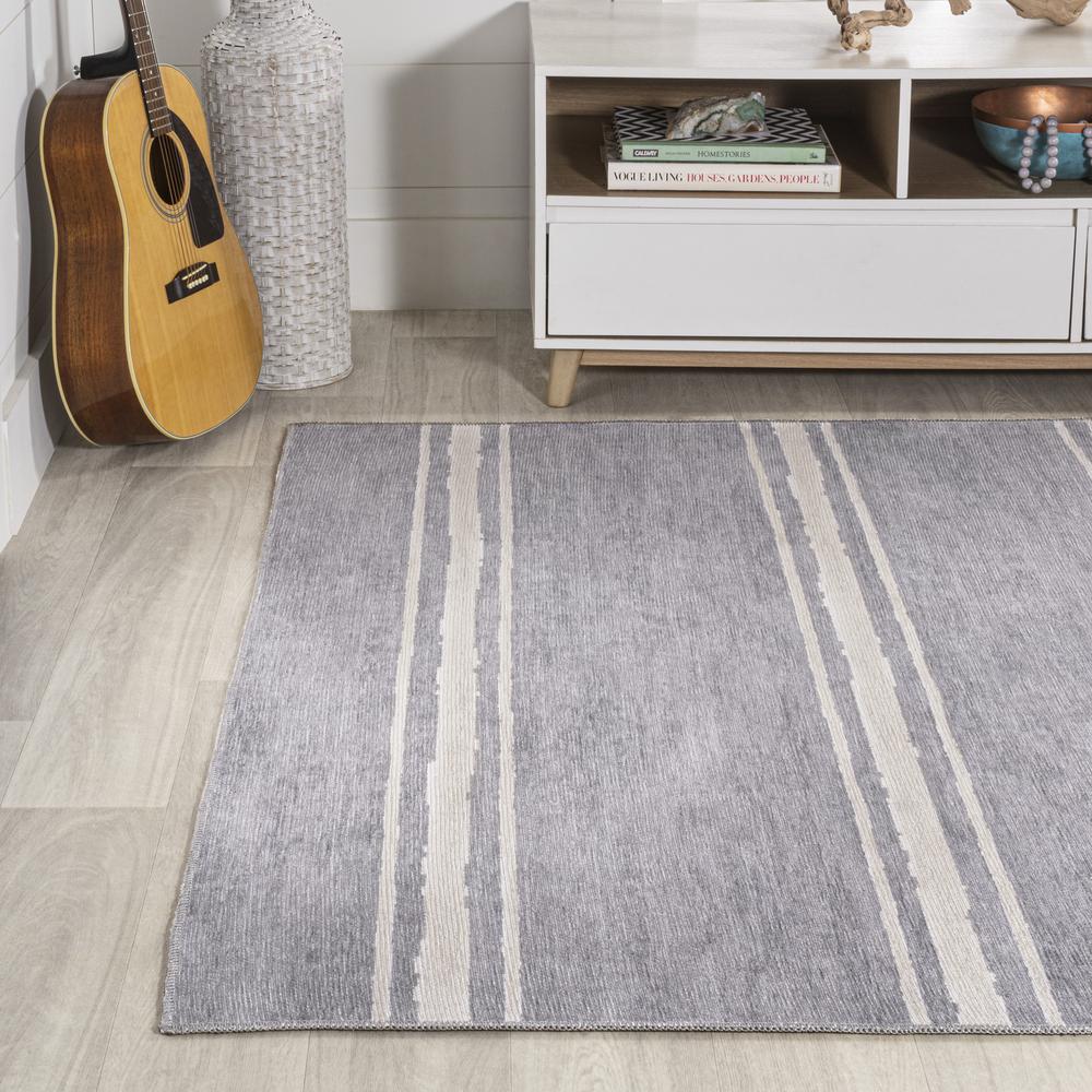 Bande Distressed Ticking Stripe Machine Washable Area Rug. Picture 4