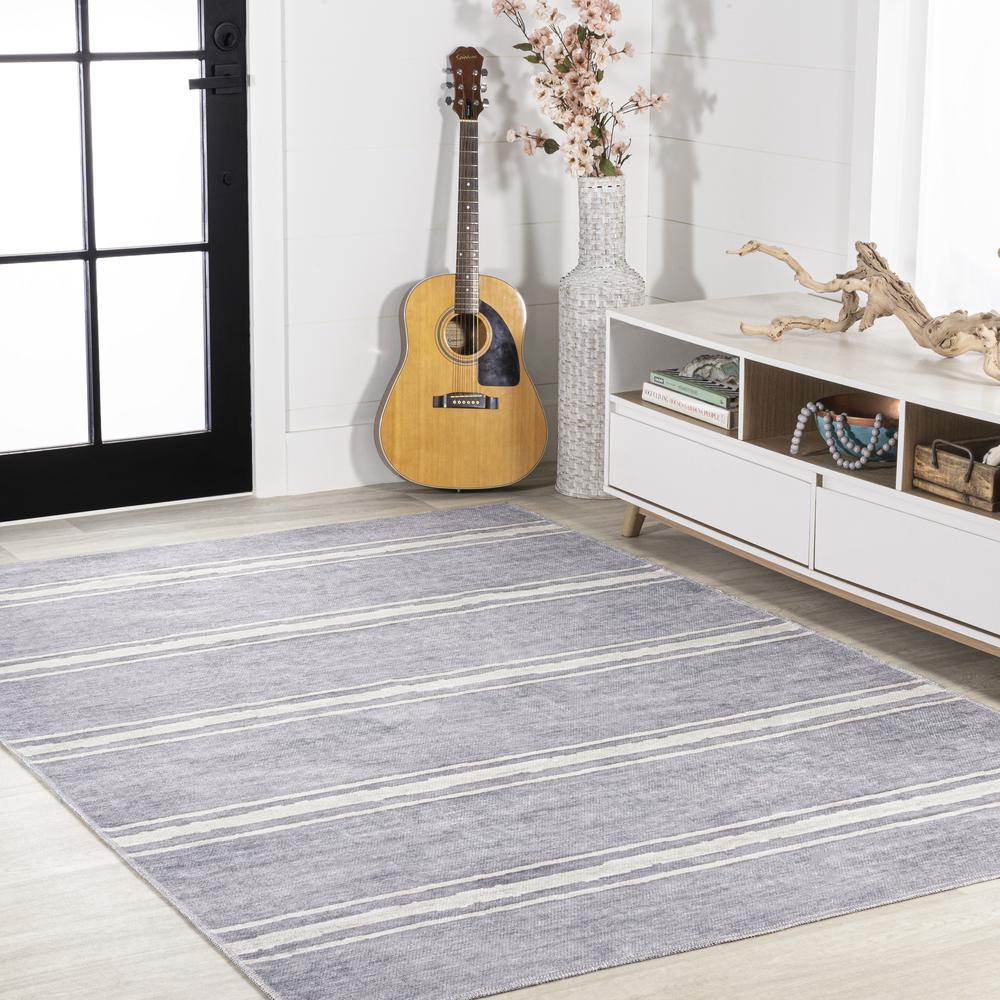 Bande Distressed Ticking Stripe Machine Washable Area Rug. Picture 6