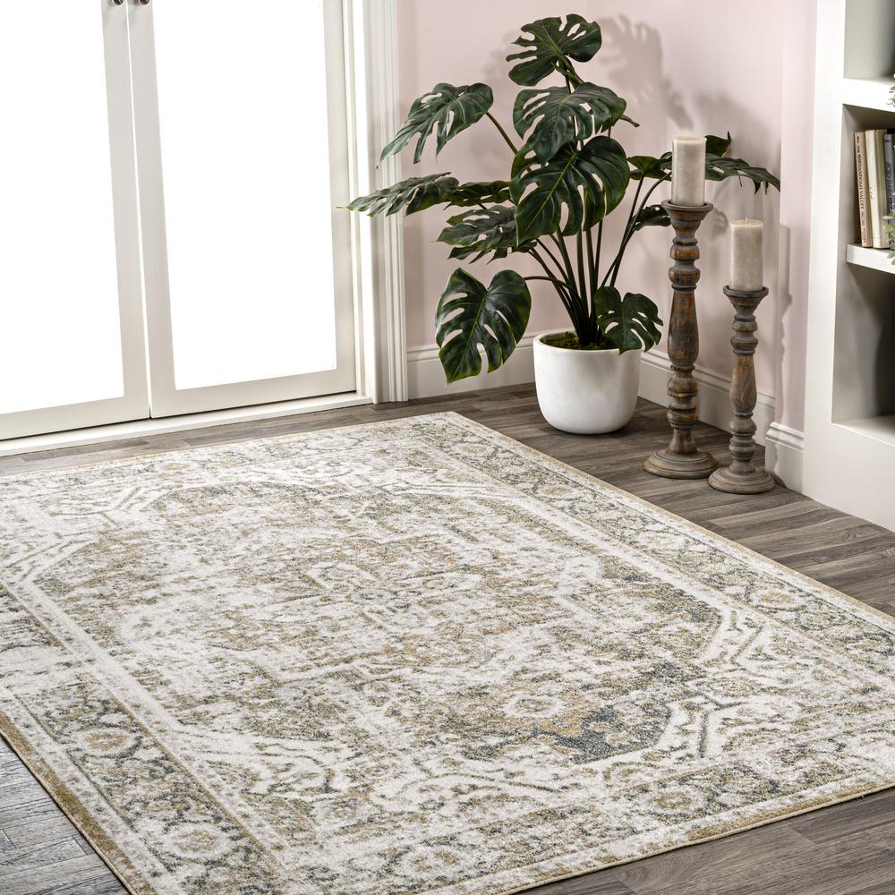 Pavel Distressed Medallion Low-Pile Machine-Washable Runner Rug. Picture 9
