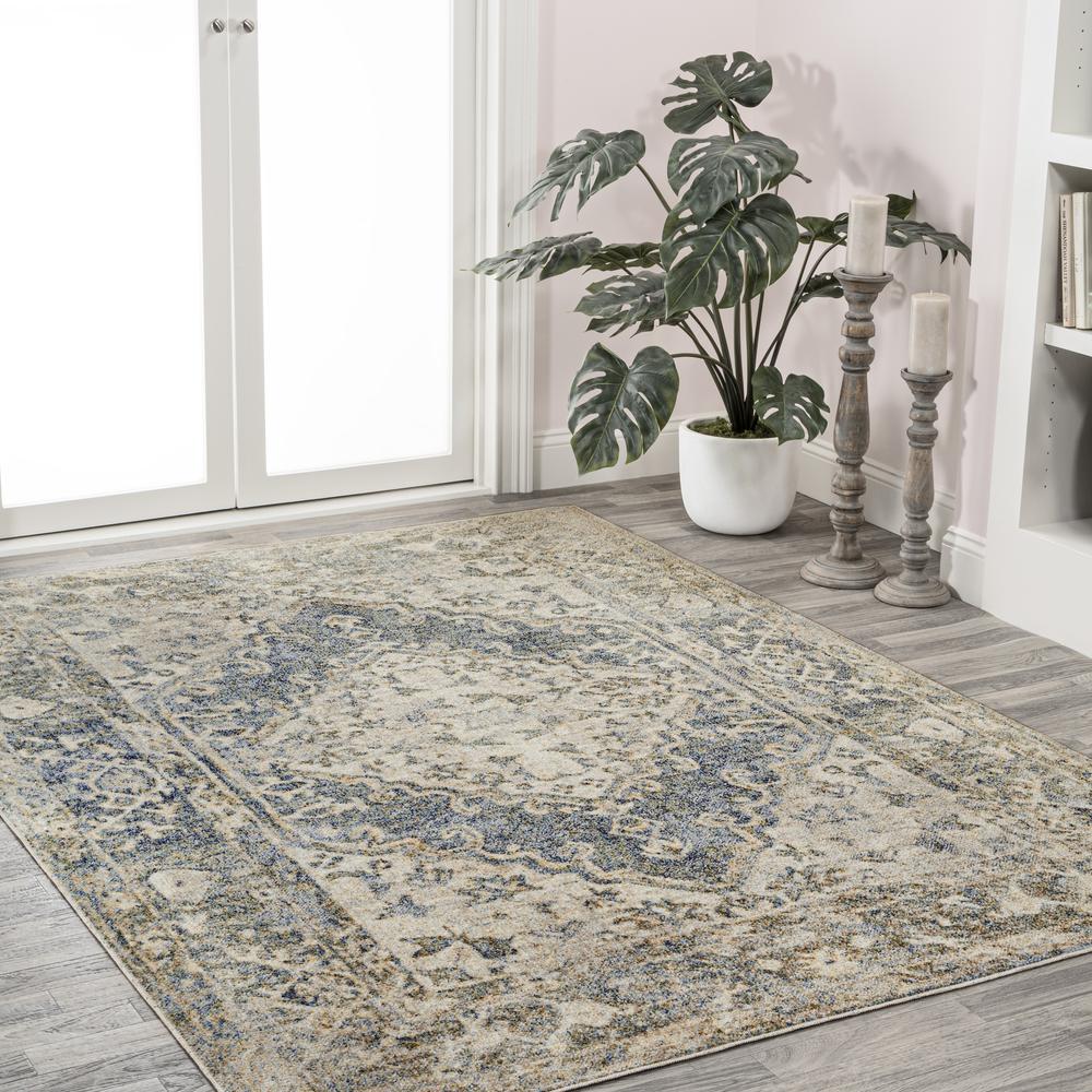 Pavel Distressed Medallion Low-Pile Machine-Washable Runner Rug. Picture 9