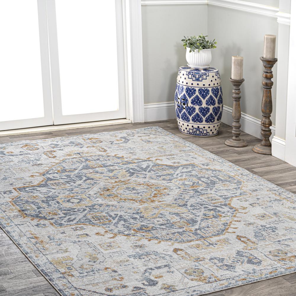 Brandy Rustic Border Low-Pile Machine-Washable Runner Rug. Picture 9