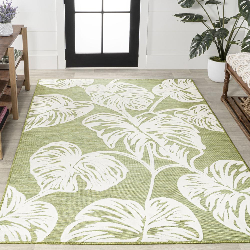 Tobago High-Low Two Tone Monstera Leaf Area Rug. Picture 13
