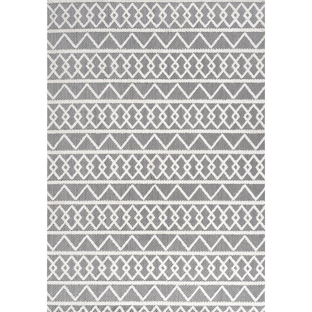 Aylan High-Low Pile Knotted Trellis Geometric Indoor/Outdoor Area Rug. Picture 1