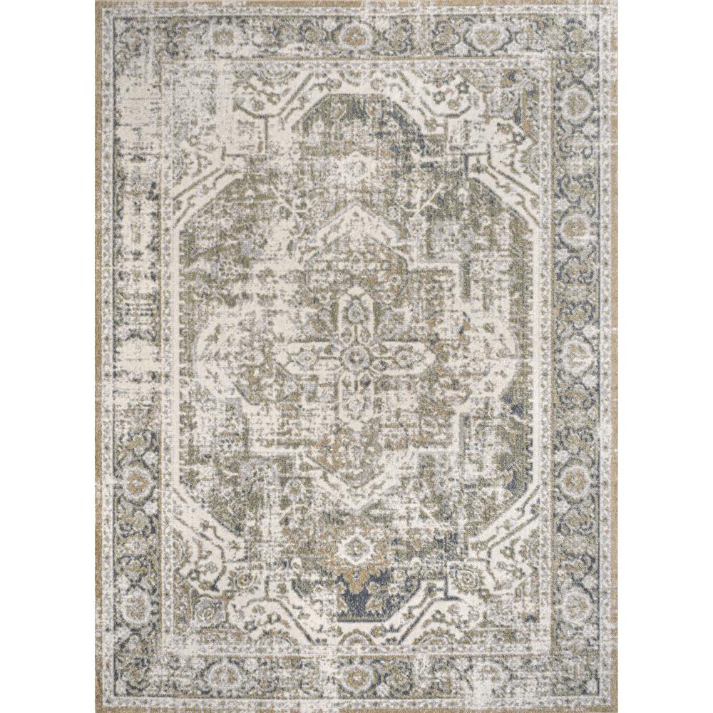 Pavel Distressed Medallion Low-Pile Machine-Washable Runner Rug. Picture 1