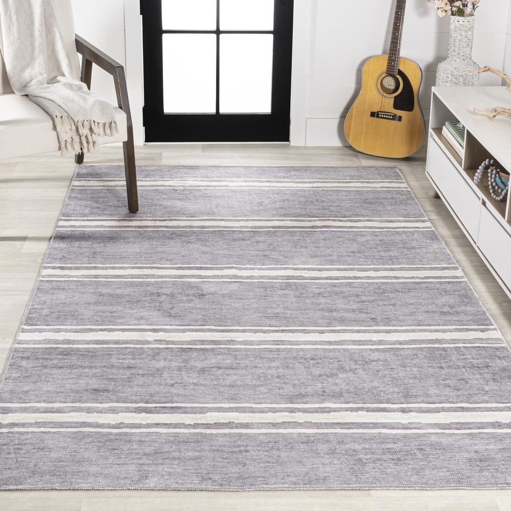 Bande Distressed Ticking Stripe Machine Washable Area Rug. Picture 5