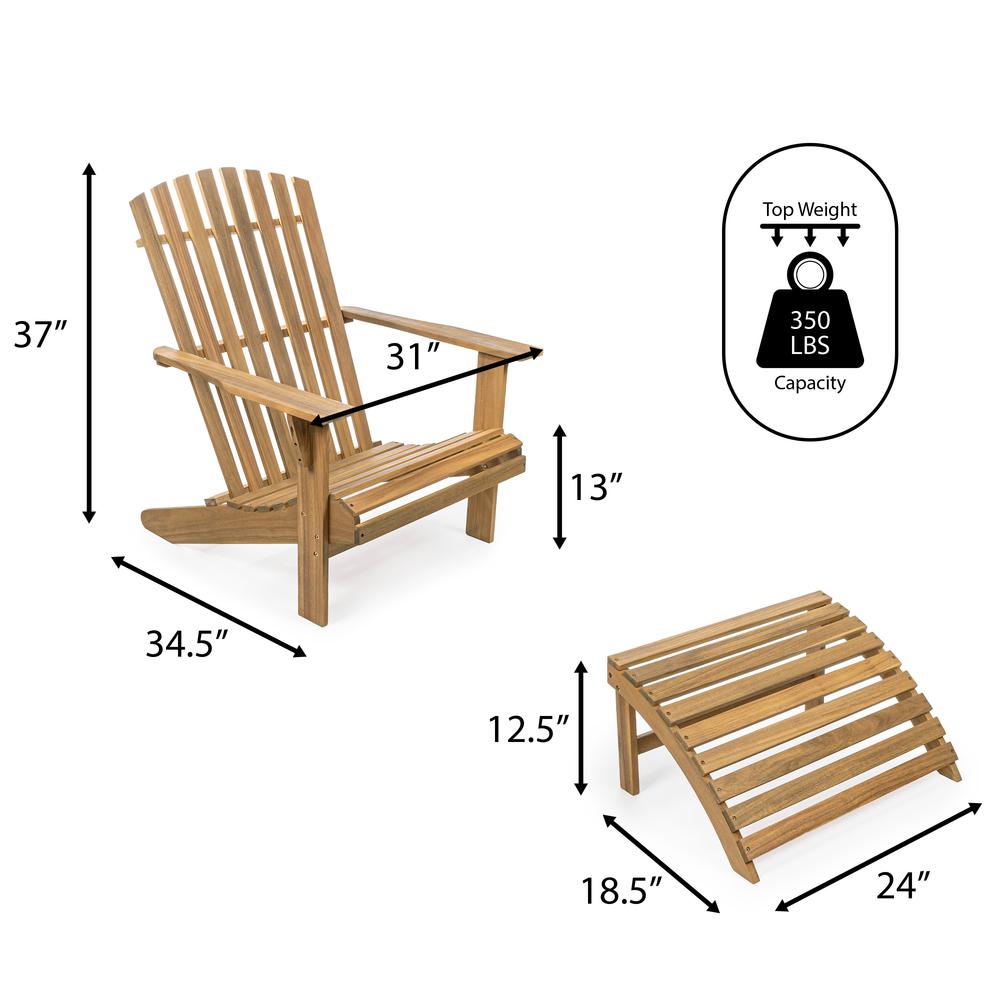 Saranac 2-Piece Traditional Rustic Acacia Wood Adirondack Chair. Picture 4