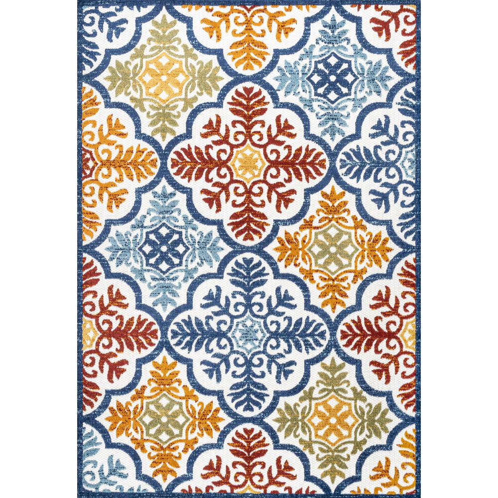 Cassis Ornate Ogee Trellis High-Low Indoor/Outdoor Area Rug. Picture 1
