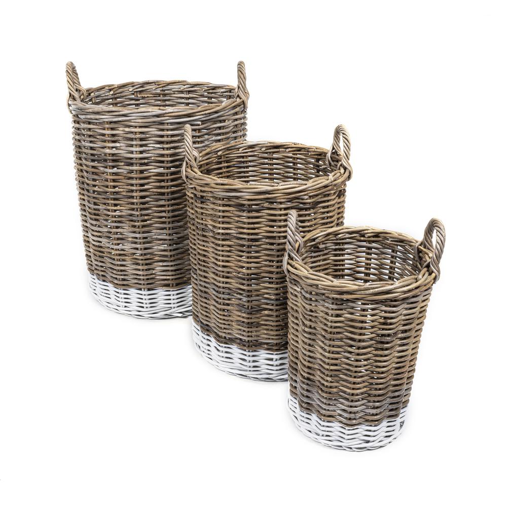 Ternion Cottage Hand-Woven Rattan Nesting Baskets With Handles. Picture 1