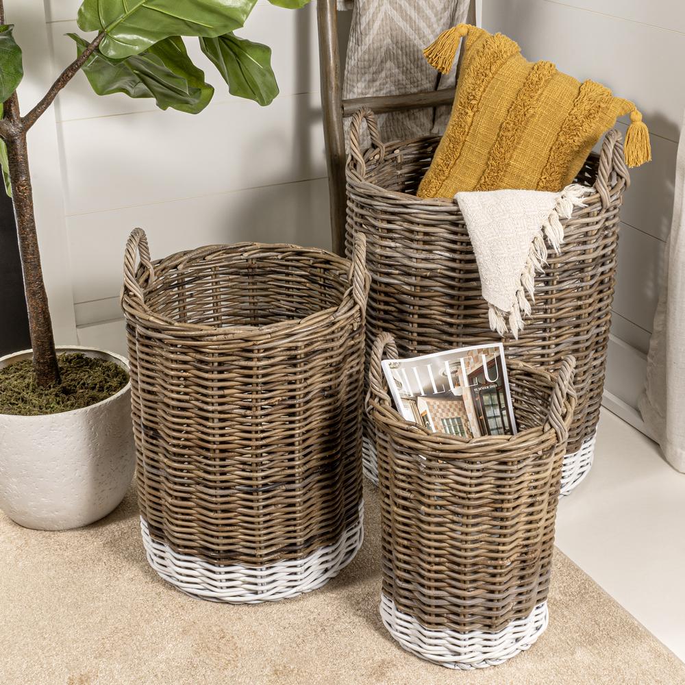 Ternion Cottage Hand-Woven Rattan Nesting Baskets With Handles. Picture 2