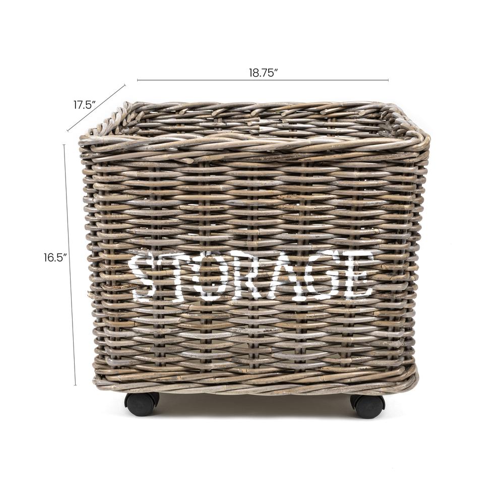 Yael Coastal Hand-Woven "Storage" Rattan Basket With Wheels And Handles. Picture 6