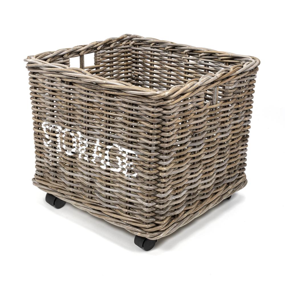 Yael Coastal Hand-Woven "Storage" Rattan Basket With Wheels And Handles. Picture 1