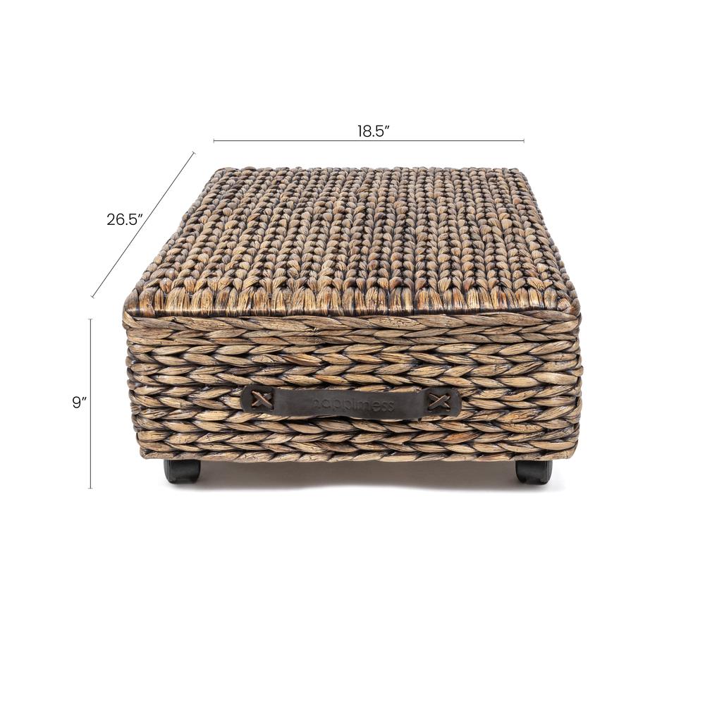 Chett Minimalist Hand-Woven Hyacinth/Wood Underbed Storage Bin. Picture 6