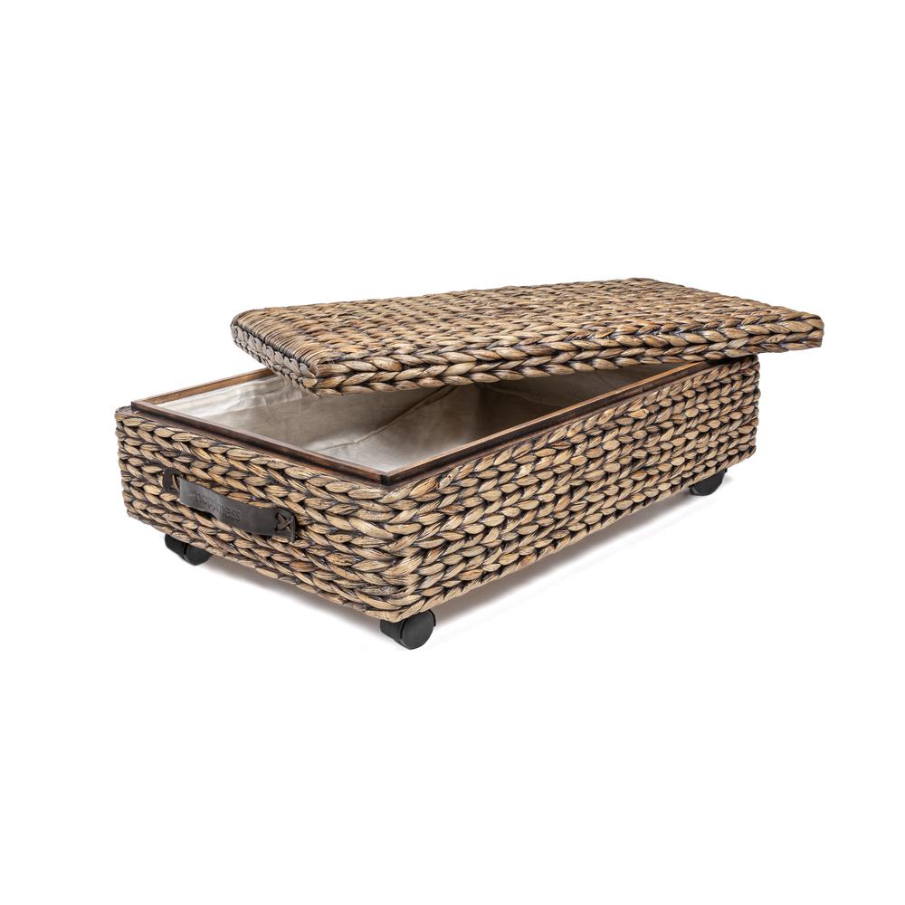 Chett Minimalist Hand-Woven Hyacinth/Wood Underbed Storage Bin. Picture 1