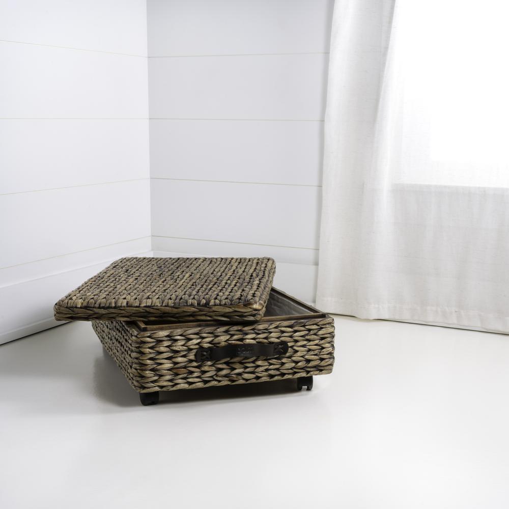 Chett Minimalist Hand-Woven Hyacinth/Wood Underbed Storage Bin. Picture 4