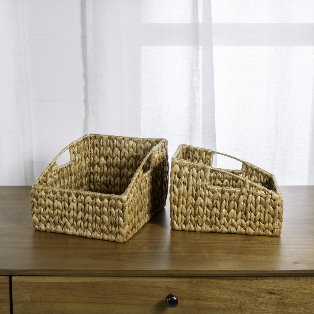 Havanah Southwestern Hand-Woven Hyacinth Slanted Nesting Baskets With Handles. Picture 4