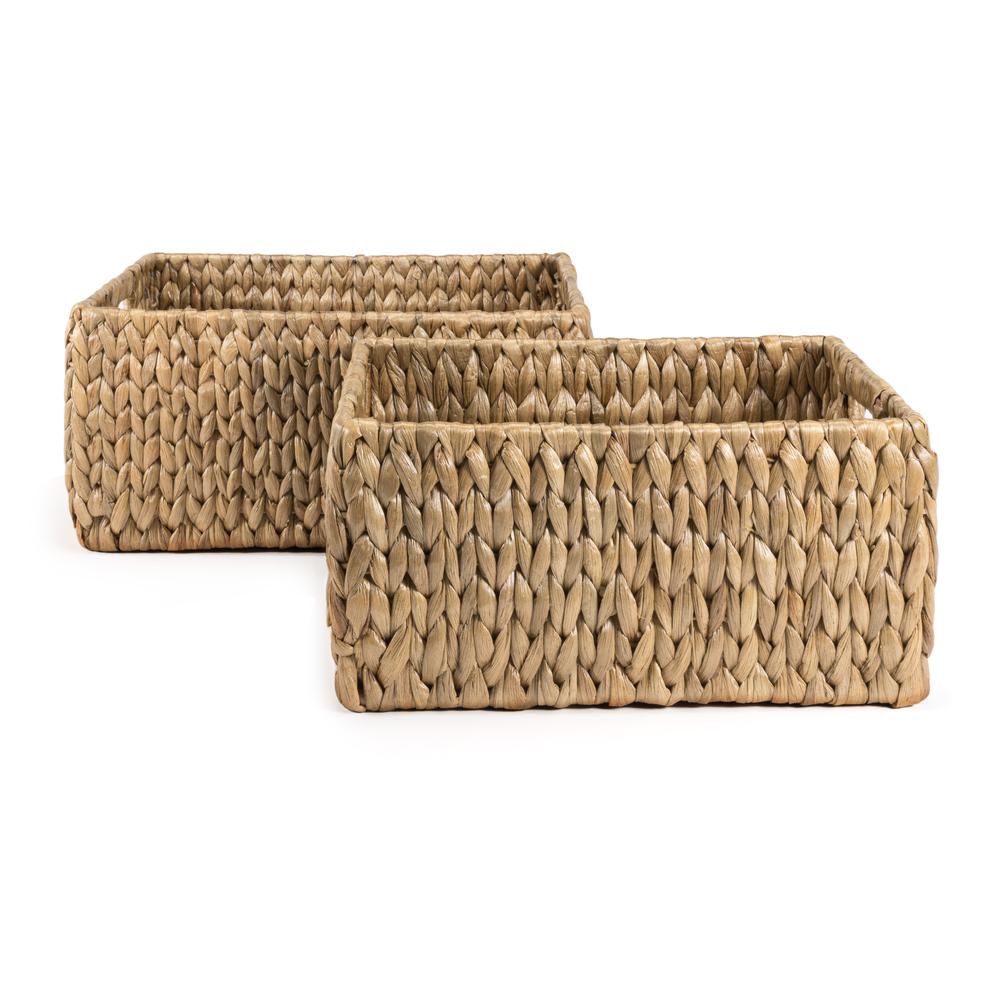 Leif Rustic Minimalist Hand-Woven Hyacinth Nesting Baskets With Handles. Picture 1