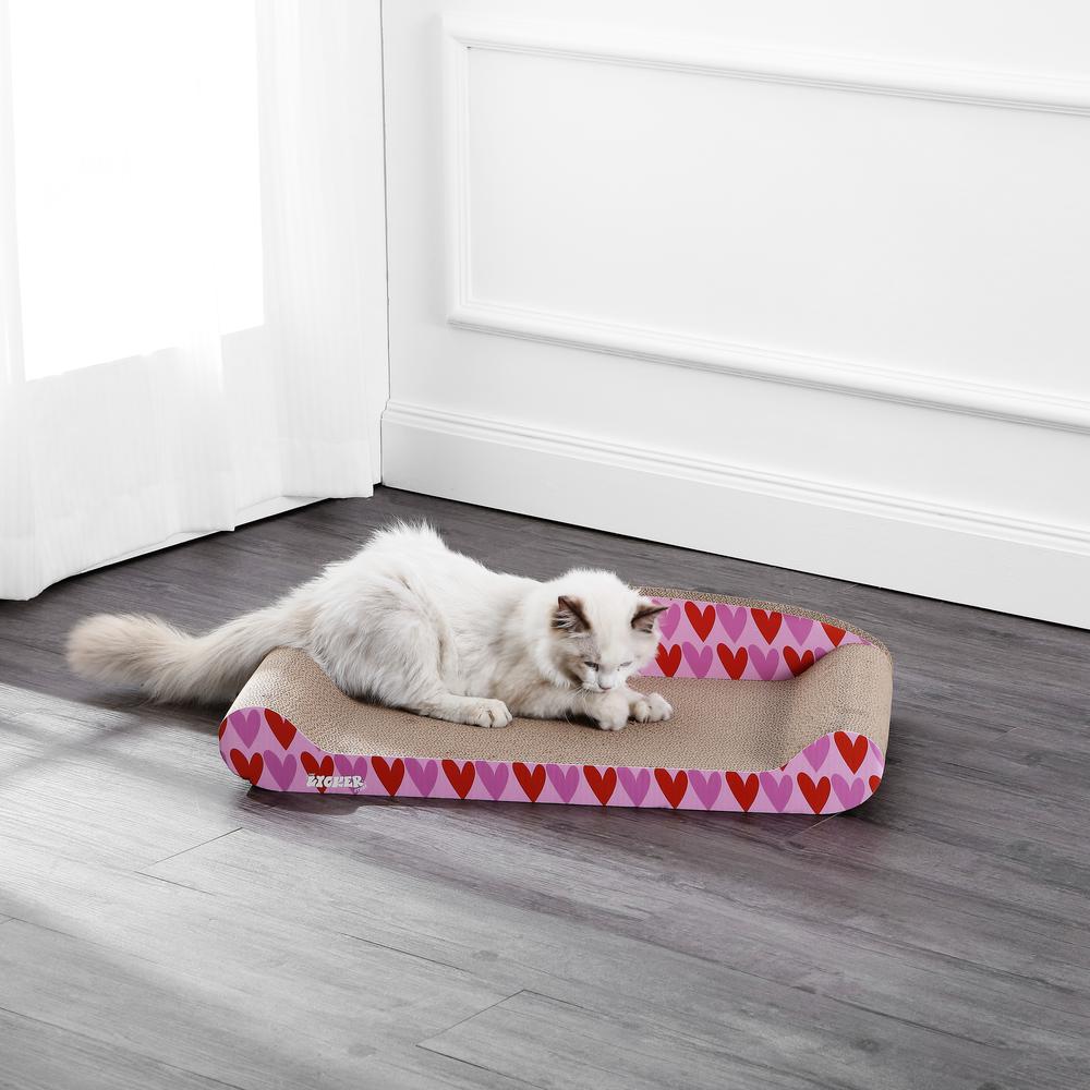 Montego Coastal Patterned Cardboard Lounge Bed Cat Scratcher With Catnip. Picture 6