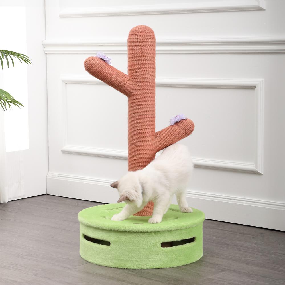Socorro Modern Jute Double-Cactus Cat Scratching Post With Flower Toys. Picture 6