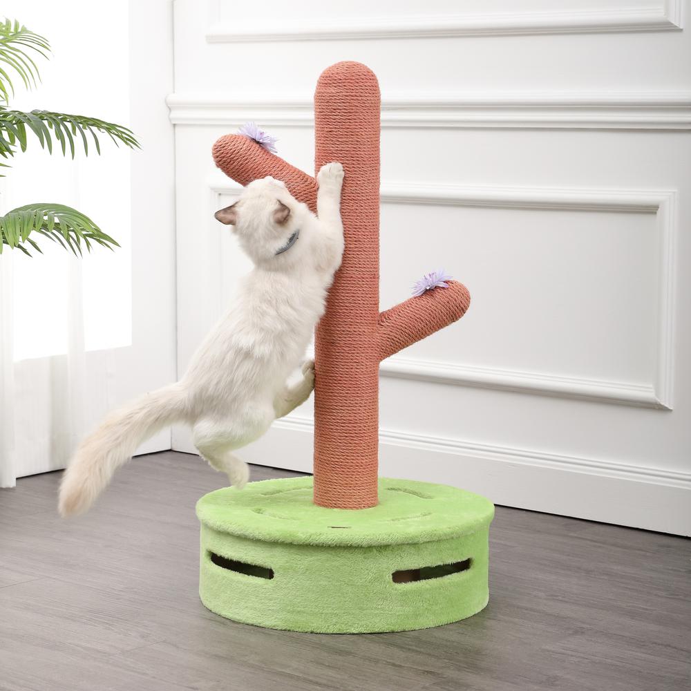 Socorro Modern Jute Double-Cactus Cat Scratching Post With Flower Toys. Picture 7