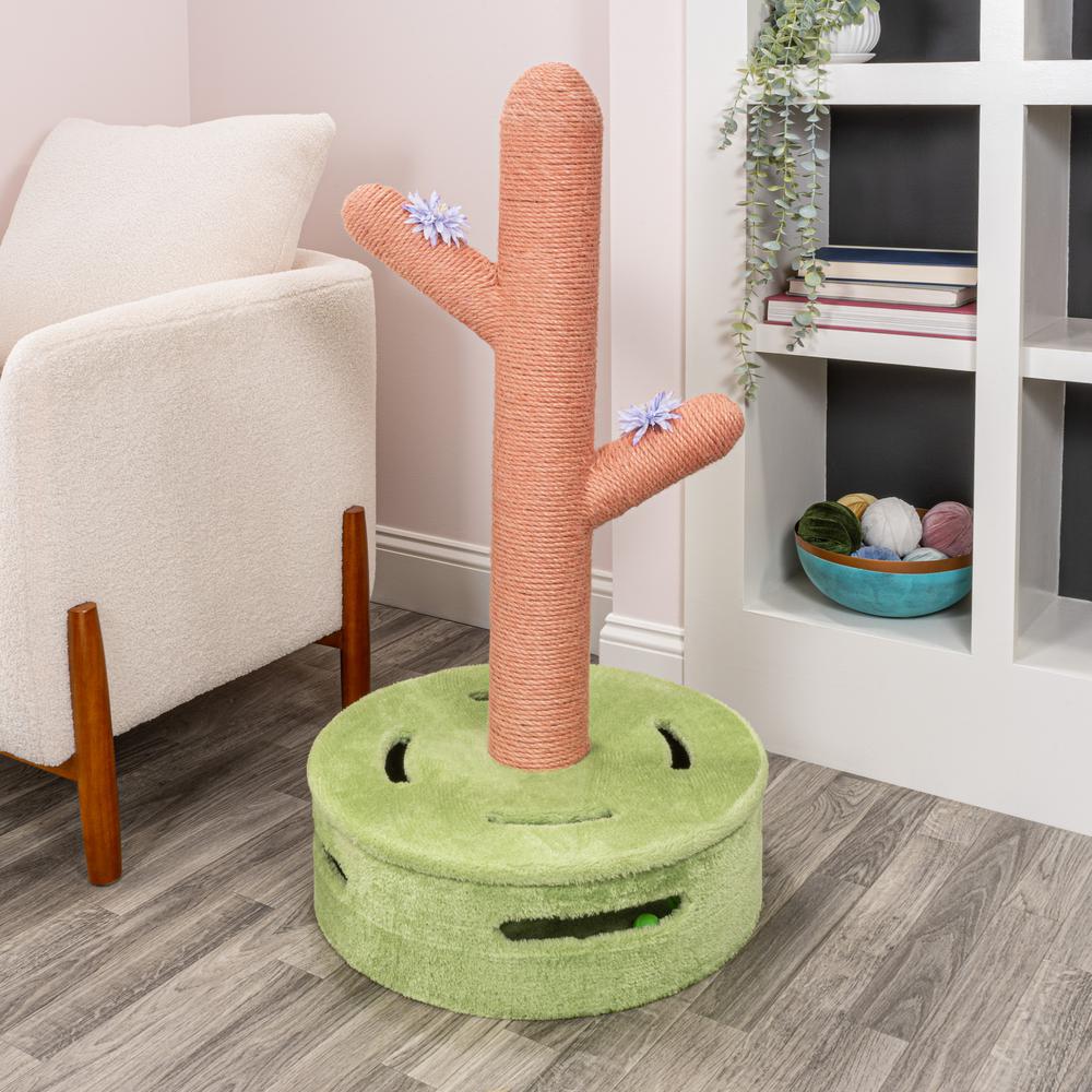 Socorro Modern Jute Double-Cactus Cat Scratching Post With Flower Toys. Picture 8