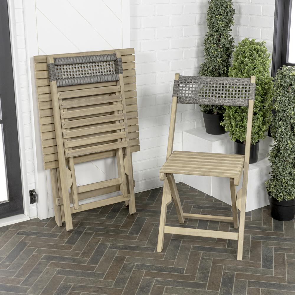 Sitges Modern Mid-Century 3-Piece Roped Acacia Wood Outdoor Folding Bistro Set. Picture 9
