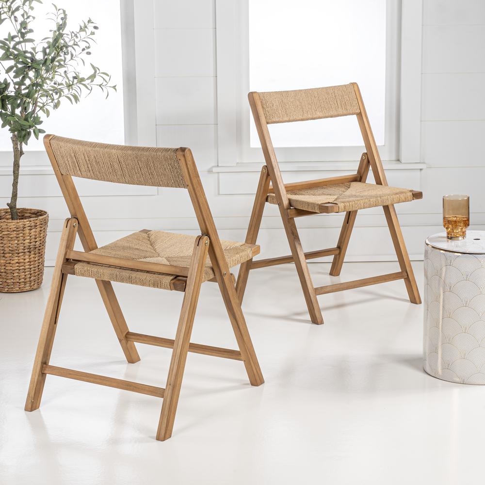 Kiawah Coastal Modern Wood Woven Seagrass Folding Chair. Picture 2