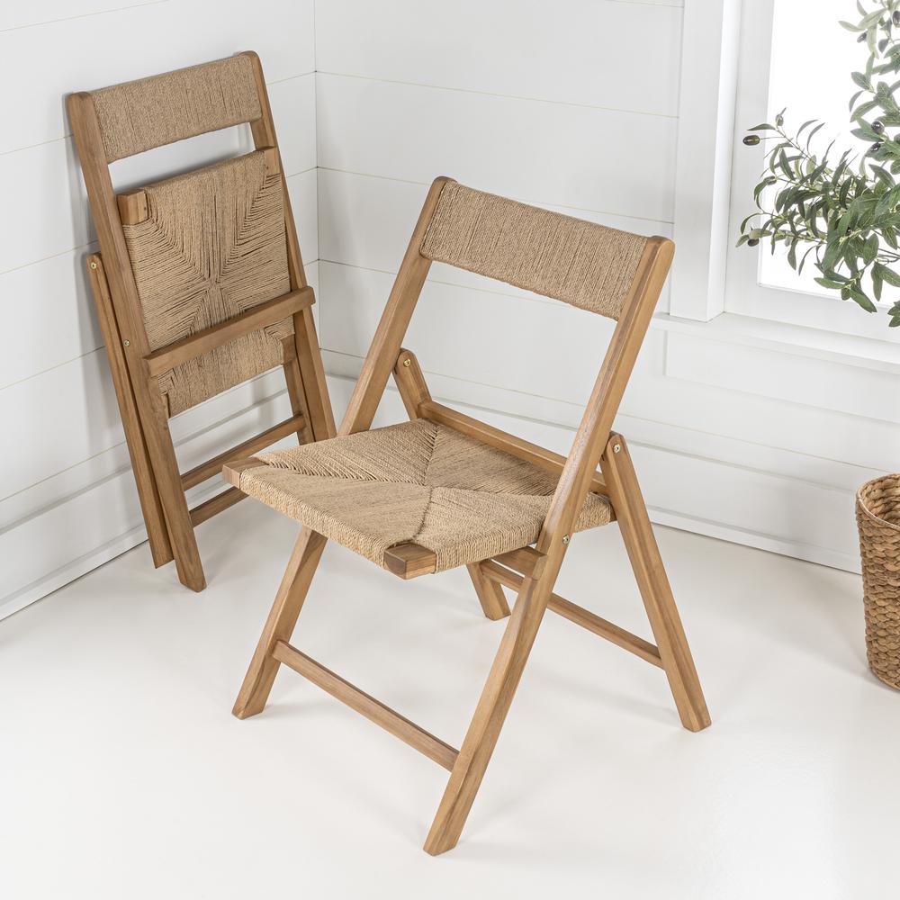 Kiawah Coastal Modern Wood Woven Seagrass Folding Chair. Picture 6