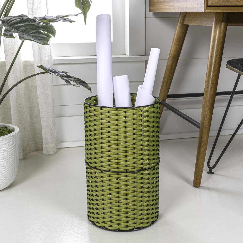 Cecil Modern 4.13-Gallon Faux Wicker Cylinder Waste Basket. Picture 5