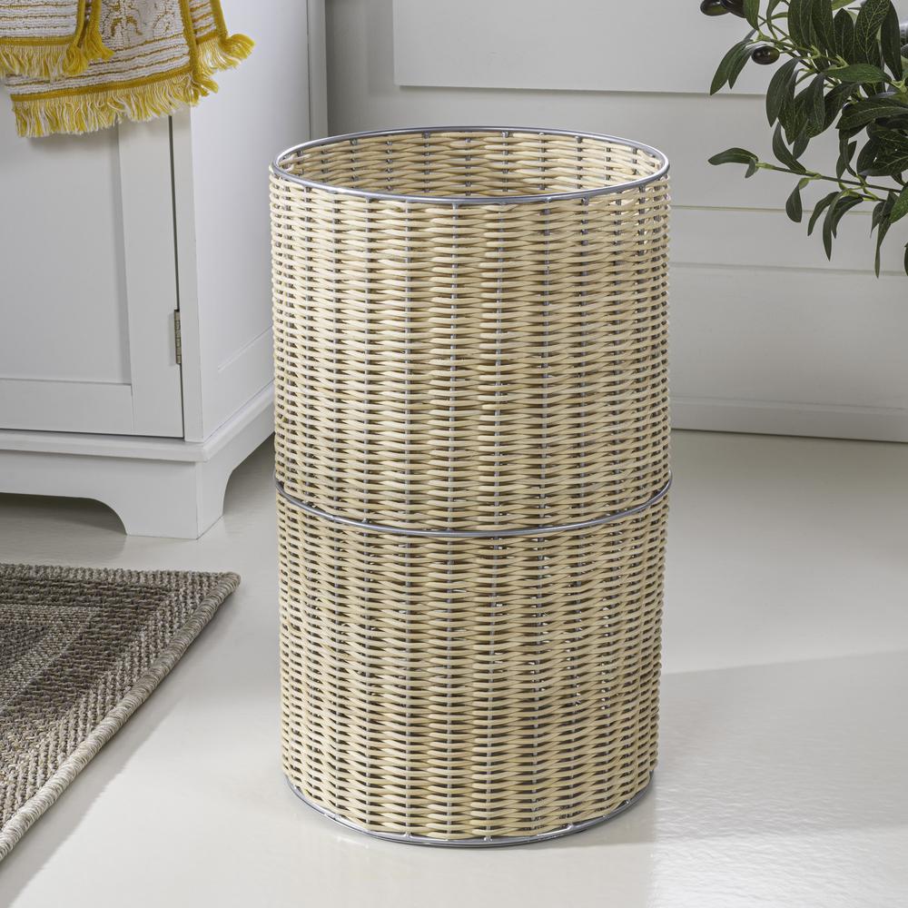Cecil Modern 4.13-Gallon Natural Wicker Cylinder Waste Basket. Picture 2
