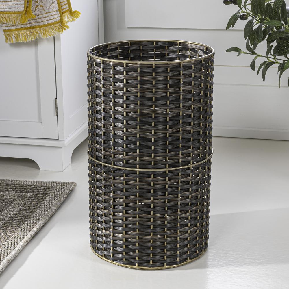 Cecil Modern 4.13-Gallon Faux Wicker Cylinder Waste Basket. Picture 2