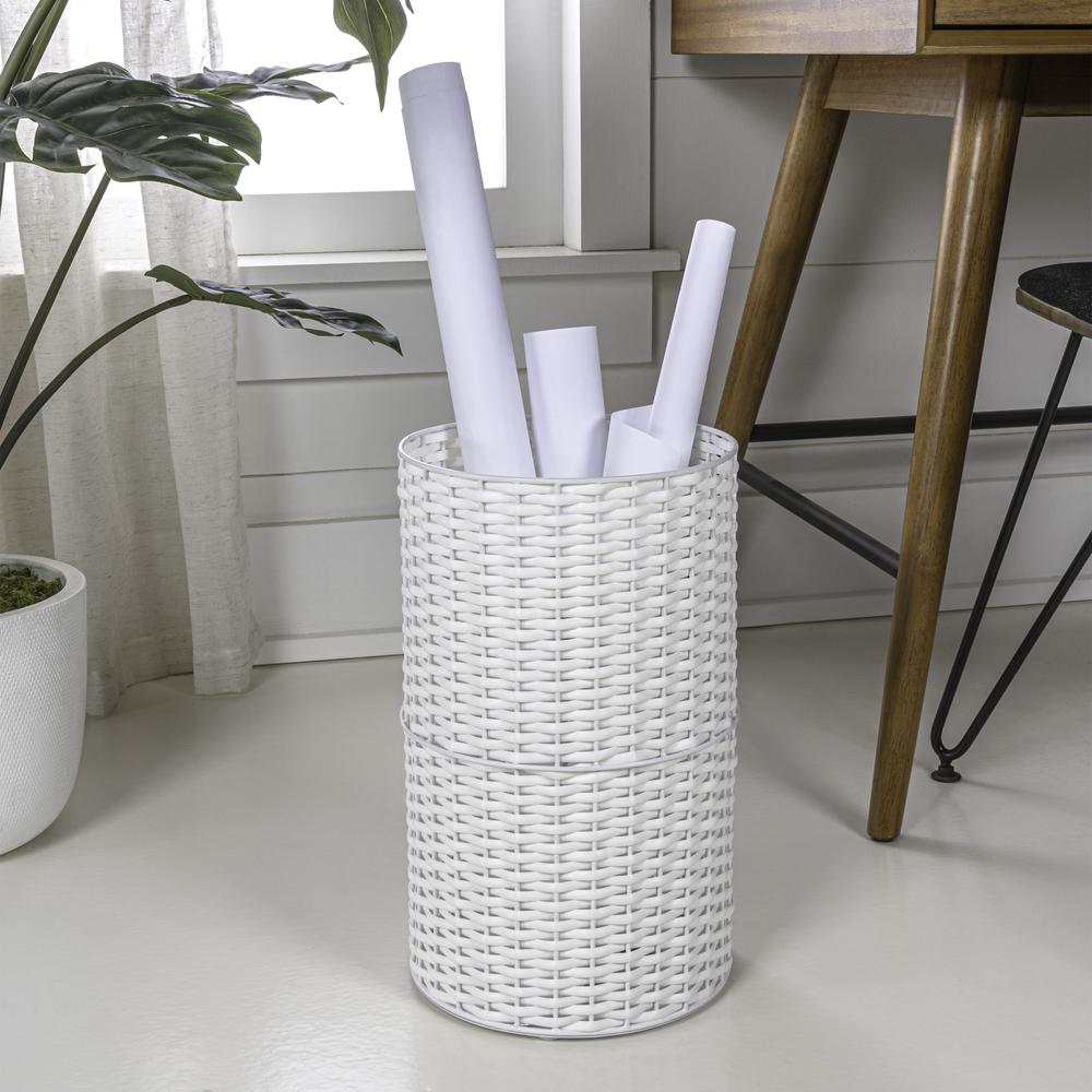 Cecil Modern 4.13-Gallon Faux Wicker Cylinder Waste Basket. Picture 5