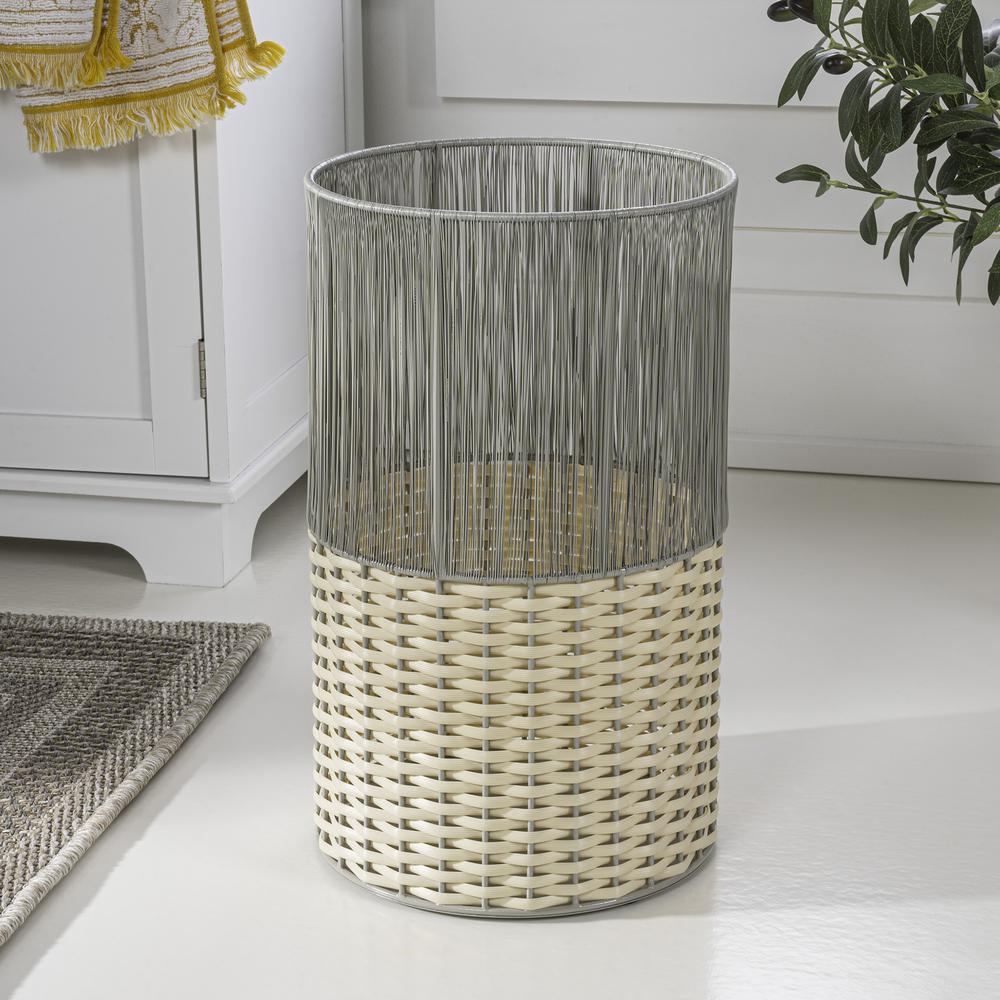 Harper Modern 4.13-Gallon 2-Tone Faux Wicker Cylinder Waste Basket. Picture 2