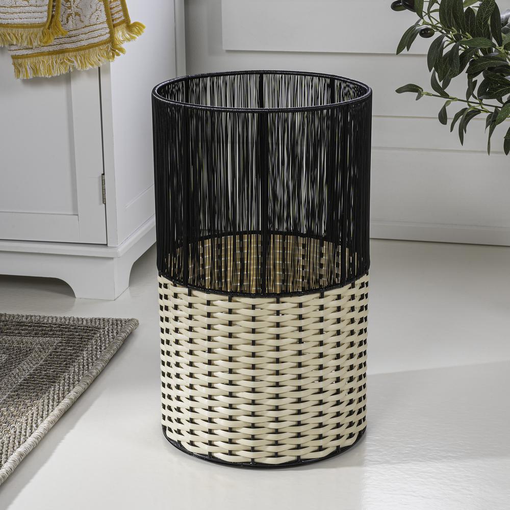 Harper Modern 4.13-Gallon 2-Tone Faux Wicker Cylinder Waste Basket. Picture 2