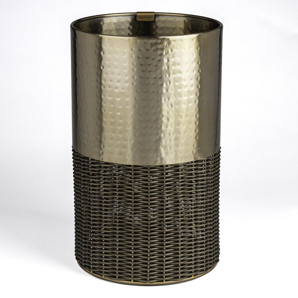 Asher Modern 4.13-Gallon 2-Tone Faux Wicker/Metal Cylinder Waste Basket. Picture 1