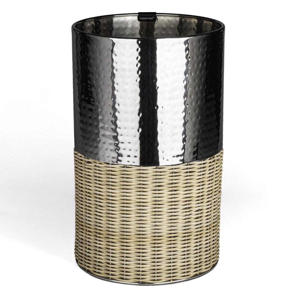 Asher Modern 4.13-Gallon 2-Tone Natural Wicker/Metal Cylinder Waste Basket. Picture 1