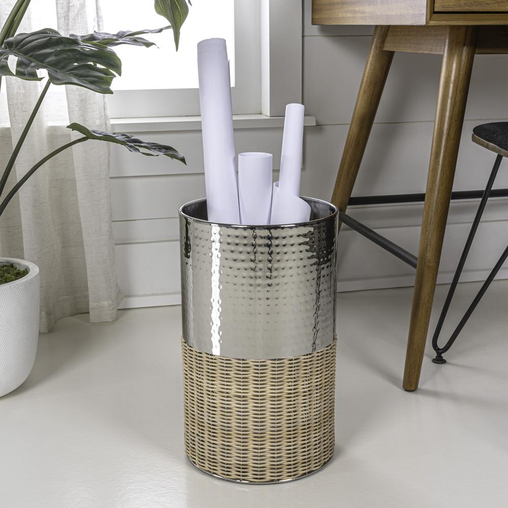 Asher Modern 4.13-Gallon 2-Tone Natural Wicker/Metal Cylinder Waste Basket. Picture 5