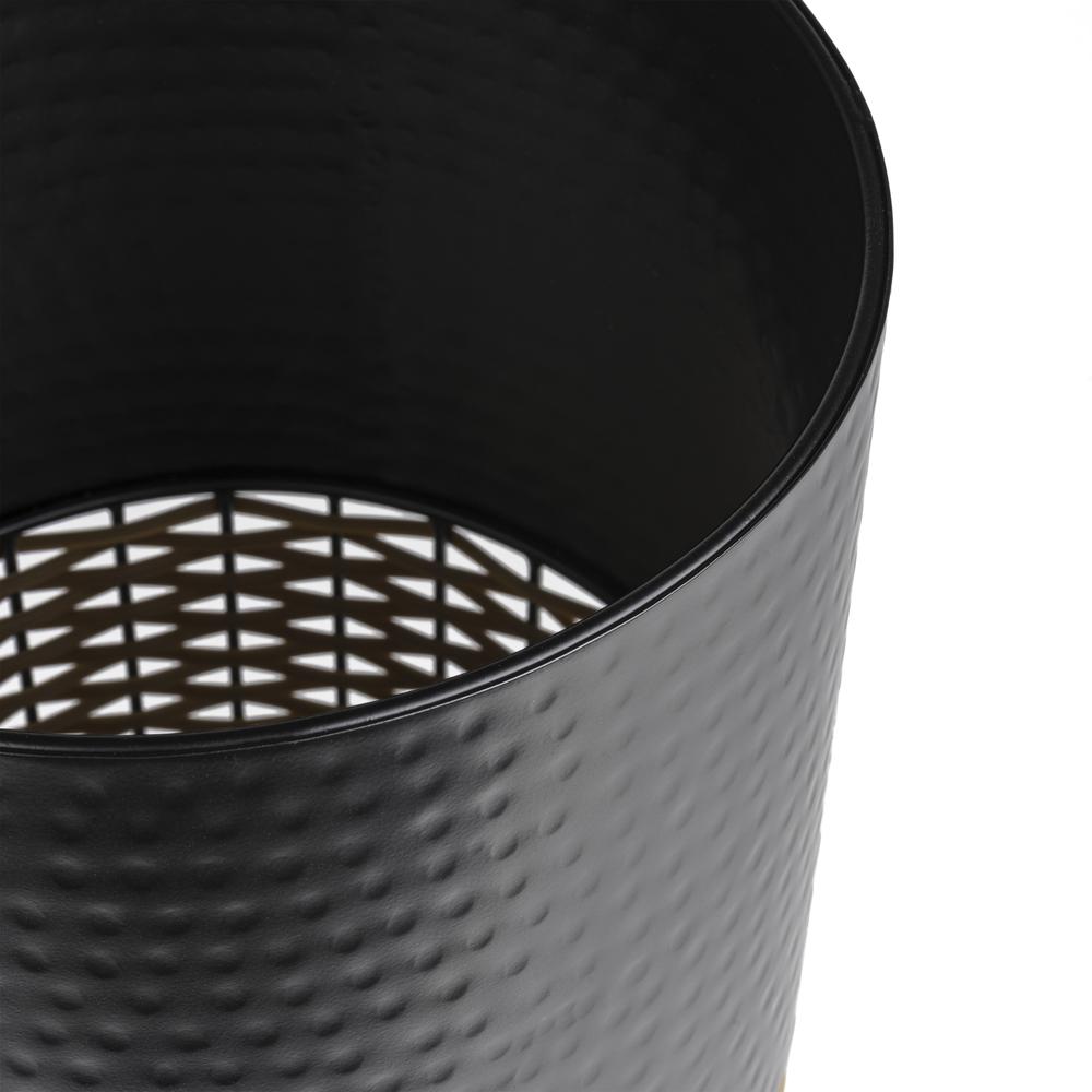 Asher Modern 4.13-Gallon 2-Tone Faux Wicker/Metal Cylinder Waste Basket. Picture 6