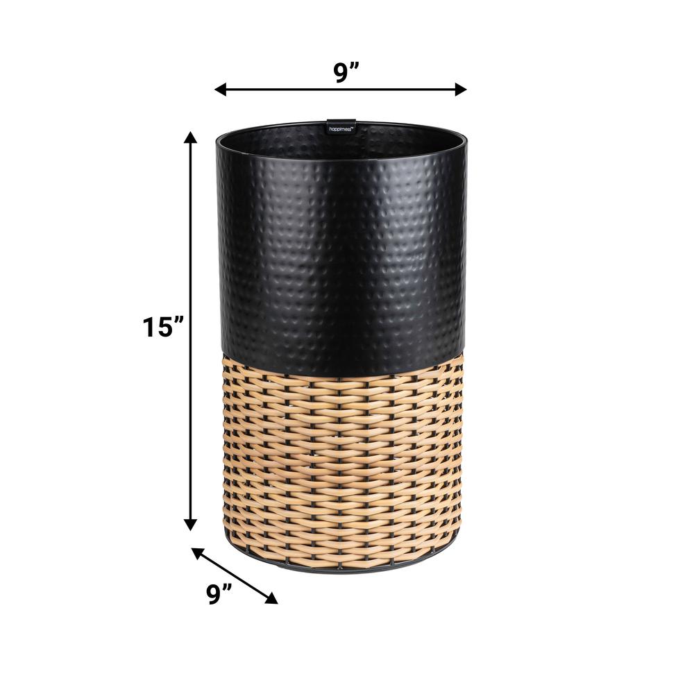 Asher Modern 4.13-Gallon 2-Tone Faux Wicker/Metal Cylinder Waste Basket. Picture 3