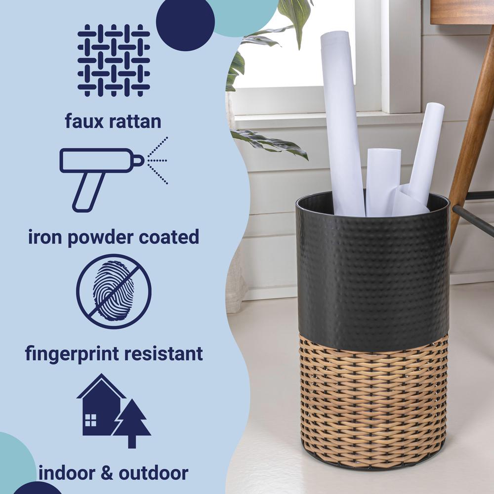 Asher Modern 4.13-Gallon 2-Tone Faux Wicker/Metal Cylinder Waste Basket. Picture 4