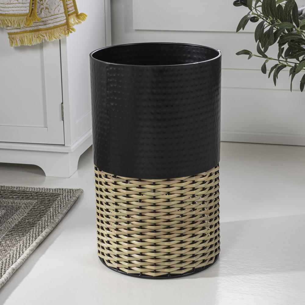 Asher Modern 4.13-Gallon 2-Tone Faux Wicker/Metal Cylinder Waste Basket. Picture 2