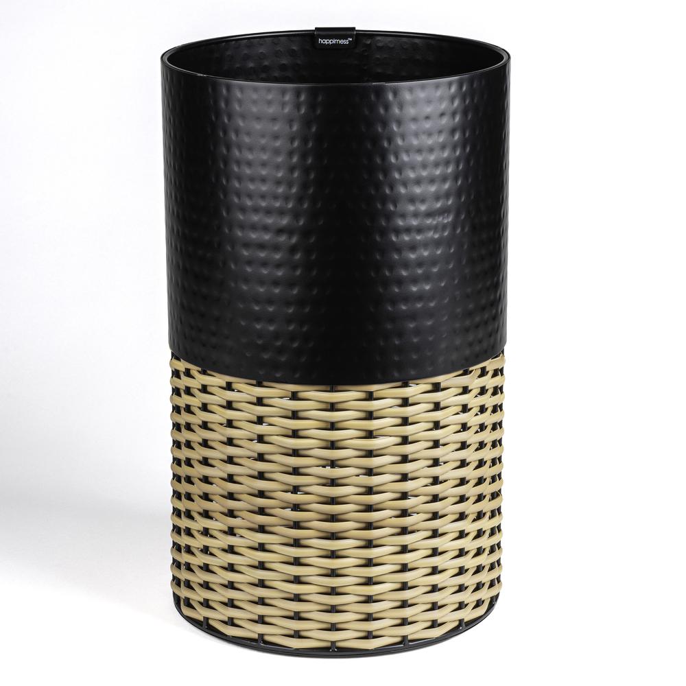 Asher Modern 4.13-Gallon 2-Tone Faux Wicker/Metal Cylinder Waste Basket. Picture 1
