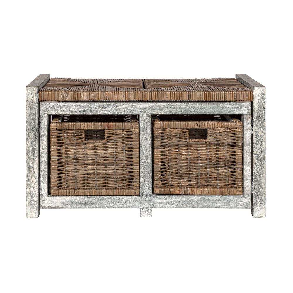 Rustic 2-Drawer Wicker Storage Bench. Picture 2